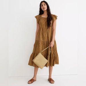 Ruffle-Sleeve Tiered Midi Dress in Daisy Stitch